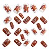 Christmas Press On Nails Square Short Fake Nails Brown Acrylic