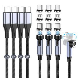 Magnet-Charging Cable, 7 Pin 3A Rapid Charge + Data Communication, For Phone Type-C Charging Cable, 3 in 1 Charging Cord [9 Terminals + 4 Pack], 540 Degree Rotation, 1M + 1M + 2M + 2M Magnet,