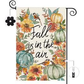 Baccessor Fall Pumpkins Birds Garden Flag 12.5x18 Inch Double Sided Fall is in the Air Small Burlap Yard Flag for Autumn Thanksgiving Outside Oudoor Welcome Seasonal Holiday Decoration