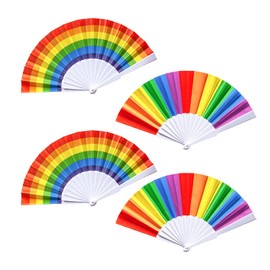 CONNECTION Pack of 4 Rainbow Folding Fans, Colourful Fans, Hand Fans, Small Foldable Hand Fans, Dance Decorations, Hand Fan, Rainbow for Summer, Women, Men, Party, Wedding, Hand Fan