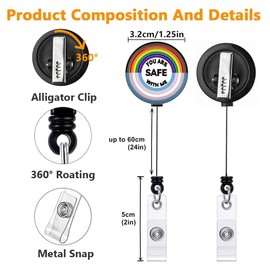 Jevzify You are Safe with Me Retractable Badge Reel, Cute Rainbow Pride Name Badge Holder Clip, ID Tag Key Card for Social Work Nurse Teacher