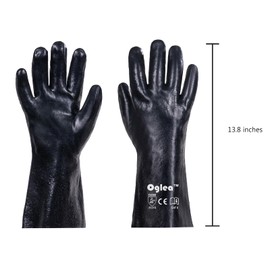 OGLEA Heavy Duty PVC Rubber Gloves, Chemical Liquid Oil Resistant Water Proof Gloves, Cotton Lining, Coated Cold Proof
