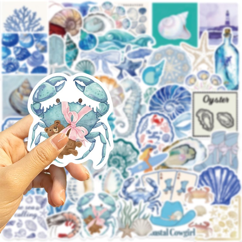 100 Pcs Coastal Cowgirl Stickers， Aesthetic Beach Ocean Decals(Coast)