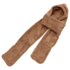 Upstore 3 in 1 Women Long Hooded Scarf With Mitten Winter Thick Warm Hoodie Pocket Hat Scarf Neckwarmer