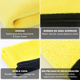 DASKING Kit Limpieza Coche, Guante y Toallas de Microfibra Premium de Lavado Coche, 2PCS Toallas (30 40cm) y 1PC Guante para la Limpieza de vehculo, Juego de Limpieza para Automviles,Amarillo