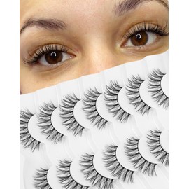 Fake Lashes Wispy Eyelashes Natural Look Fluffy Mink Lashes Fairy False Eyelashes 13MM Cat Eye Lashes Pack 7 Pairs