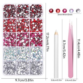 15000 Pcs Red Resin Rhinestones for Bedazzling, Bedazzler Kit Flatback Half Round Rhinestones, Multicolor 3-5mm Flatback Crystal Gems for Nail DIY Crafts Face Tumblers Mugs Clothing