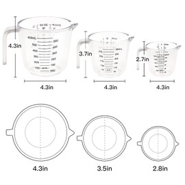 Plastic Measuring Jug, BPA Free Measuring Cups,Measuring Cup Jugs for Baking Cooking, 150ML, 300ML, 600ML, Easy to Read Measurements, Cook with Accuracy (White)