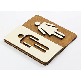 4001 Toilet Sign Walnut Dark Wood Toilet Sign for Men and Women Pictogram (14 x 14 cm)