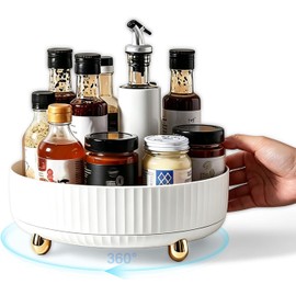 Organizador de Cosméticos, Organizador de Maquillaje, Organizador de Cosméticos de Sobremesa Giratorio 360 Grados, Almacenamiento de Cocina, Bandejas de Baño (Beige)