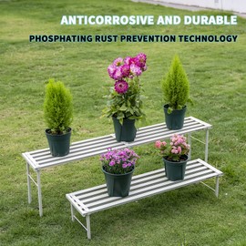 OUTEROOM Metal Plant Stands, Rust-proof Aluminum Flower Pot Stand, Plants Display Stands Decoration Racks for Living Room Balconies and Gardens (90 White)