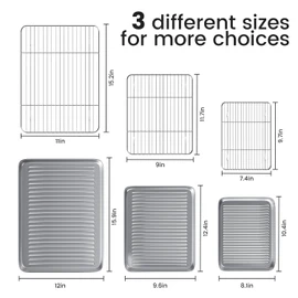 Baking Sheet with Wire Rack Set: 3 Baking Pans + 3 Cooling Racks for Cooking and Baking - Stainless Steel Nonstick Bacon Pans for Oven, Warp Resistant & Heavy Duty & Rust Free