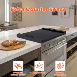 Noodle Board Stove Cover Cutting Board with Handle - Acacia Wood Stove Top Covers Board for Electric/Gas Stove Top, Multiuse Gas Stove Cover Board for Serving Chopping Decorating