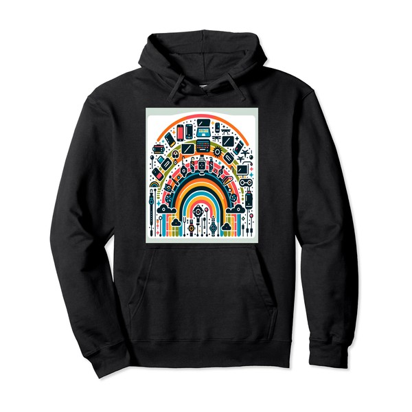 Tech Gadget Montage Rainbow Art Pullover Hoodie