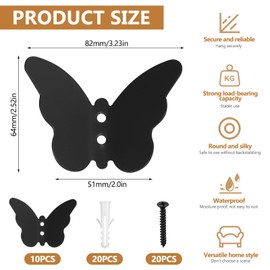 kebitedamai 10 Pcs Black Coat Hooks for Wall Hooks for Hanging Coats, Heavy Duty Metal Butterfly Door Hooks Hangers Wall Mounted, Bathroom Hooks for Hanging Clothes Backpack Towel Hat Hooks(Black)