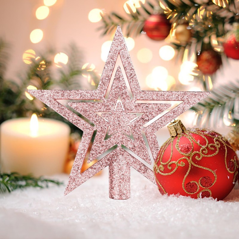 VEYLIN Christmas Tree Topper,20CM Gold Glittered Star Christmas Tree Topper