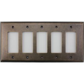 Aged Antique Brass 5 Gang GFI/Rocker Opening Switch Plate
