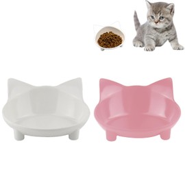 NANEEZOO Cat Bowls, Set of 2 Cat Feeding Bowls, Double Feeding Bowls for Cats, with Feeding Bowl and Water Bowl in Cats, Bowl Set for Cats, Ceramic (Black + Pink)