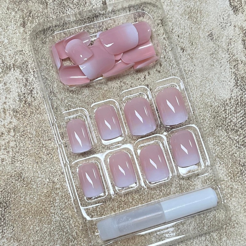 MERVF Short Press on Nails Square Fake Nails White Ombre