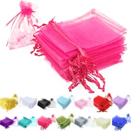 Time to Sparkle 25 Pieces Pouches Organza Gift Bags Oragnza Wedding Favour Bags Jewellery Packing (Hot Pink, 7x9cm)