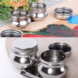 Stainless Steel Double Dipper Palette Cup with Screw Lid and Clip Oil Container for Acrylic or Oil Paint, Palettes and Palette Cups Painting