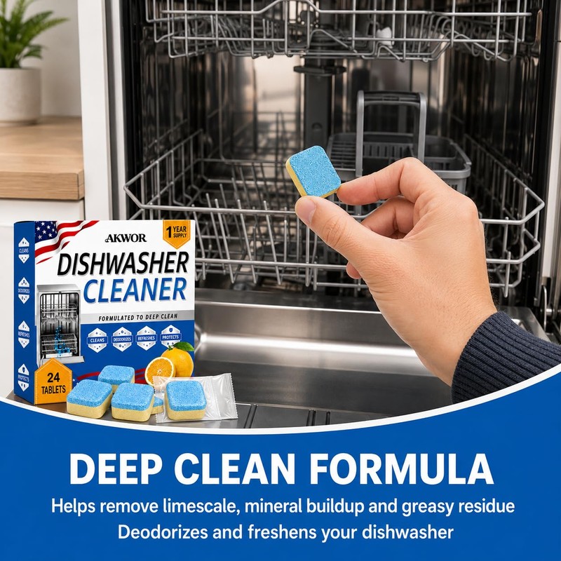 Enzyme Dishwasher Cleaner Tablets Ultra, 24 Count - Remover Odor
