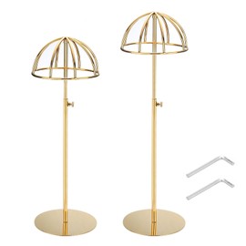 uxcell 2Pcs Stainless Steel Hat Display Stand 12" to 24" Adjustable Height Hat Stand Holder Wigs Display Rack, Anti-Rust Non-Slip Showcase for Baseball Caps Fedora Wig (Gold)