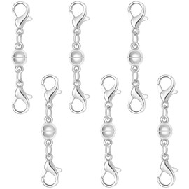 Sterling Silver Magnetic Clasp, Double Lobster Closure, Magnetic Necklace Clasps and Closures,925 Sterling Silver Double Lobster Clasp Magnetic Jewelry Clasps for Necklaces (6silver)