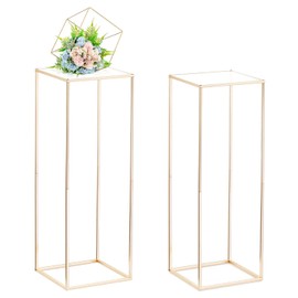 Nuptio - Jarrones dorados para centros de mesa de boda con panel acrílico, 2 piezas de 31.5 pulgadas de alto, soporte de flores de metal elegante para decoración de bodas a granel, centro de mesa