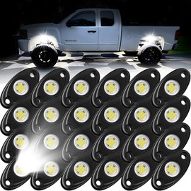 24 Pods White Rock Lights, Heefrole IP68 Waterproof Shakeproof Wide Angle Anti-Corrosion Pure White LED Rock Lights for Trucks Jeep UTV ATV SUV Boat Underglow Lighting Kit