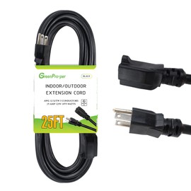 GreenProsper 25 Ft Outdoor Indoor 12 Gauge Extension Cord, 12/3 15 AMP SJTW Heavy Duty Black Extension Cable with 3 Prong Grounded Plug, Great for Garden and Major Appliances