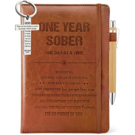 One Year Sober Gifts Men Women, 1 Year Sober Journal 200 Pages Engraved Notebook A5 Lined with Pen, Serenity Prayer Keychain, 1 Year Sober Anniversary Recovery Gift, 1 Year Sobriety Gift Ideas
