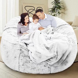 HDMLDP Bean Bag Chair Cover for Kids Adults Without Filling Comfy Giant Round Lazy Sofa Covers for Bedroom Living Room, 7FT, Dusty White