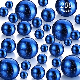 200 Pieces Pearl for Vase Filler Pearl Beads No Hole Pearl Vase Floating Pearls Makeup Beads for Brushes Holder for Home Wedding Decor, 10/14/20/30 mm(Glitter Blue)