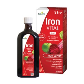 Hübner Iron Vital Liquid Iron Supply Plus Vitamin C, Dietary Supplement for Adults and Kids, Vegan and Gluten-Free, Fruit Flavor, 250 ml Bottle, 25 Servings