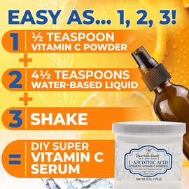 100% Pure L-Ascorbic Acid (Cosmetic Vitamin C Powder for Face) to Make Your Own Premium Beauty Serum, Skincare Mask Treatment, Hyaluronic Serums with VIT C & DIY Facial Skin Care Products 6 OZ-2 Pack