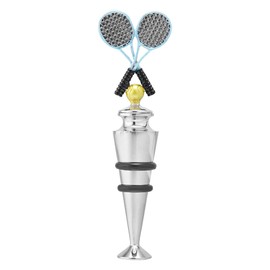 UPware Tennis Racket-Shaped Zinc Alloy Wine Bottle Stopper - Reusable Beverage Preserver for Wine, Champagne, and Sparkling Drinks - Silver, Yellow and Blue, 4.5 Inch Tall