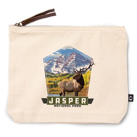 Lantern Press Jasper National Park, Canada, Elk and Mountain, 100% Cotton Zipper Pouch, Travel Accessory, Go Bag