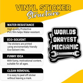 3 Pcs World's Okayest Mechanic Sticker Gifts for Auto Repair Workers, Car Enthusiasts, Technicians, Garage Owners, Blue Collar Workers, Tool Collectors, Staff Laptop, Water Bottle, Tumbler – 3"x3"