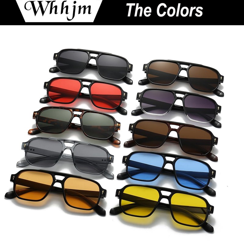 WHHJM Retro Square Aviator Sunglasses Women Men Fashion Rectangle Sun