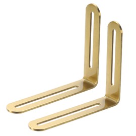 sourcing map 2 Pack Adjustable Corner Braces, 4.7 inch Stainless Steel L Bracket with Slotted Holes, 90 Degree Corner Bracket for Shelves Wall Hanging, Gold