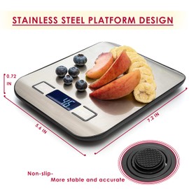 Báscula digital de cocina para alimentos, multifunción, pantalla LCD, 12 libras, 5 kg, báscula digital de peso y onzas, báscula para hornear, báscula de alimentos pequeña de acero inoxidable por Moss and Stone