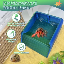 Hermit Crab Water Bowl with Climbing Ramp, Resin Reptile Feeding Water Dish Tank Accessories, Suitable for Hermit Crab Bearded Dragon Lizard Tortoise Frog Gecko - Blue