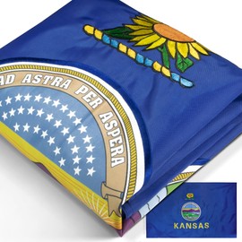 Anley EverStrong Series Embroidered Kansas State Flag 3x5 Feet - Embroidery & Heavy Duty Canvas Header - 4 Rows of Lock Stitching - Nylon Kansas KS Flags with Brass Grommets 3 X 5 Ft