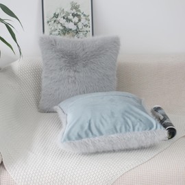 NIULAA Grey Cushion Covers 45x45 Cushion Cover Faux Fur Set of 2 Fluffy Pillow Covers 18x18 Soft Plush Luxury Decorative Pillows for Sofa Scatter Pillowcases