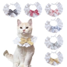 6PCS Pet Lace Bib, Sweet Cat Bandana with Bow, Cotton Dog Saliva Towel, Cute Round Neck Scarf for Kitty Puppy Extra Small Dog (Small)