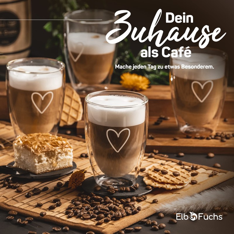 ElbFuchs® Latte Macchiato Glasses Double-Walled [2 x 350 ml] Gift