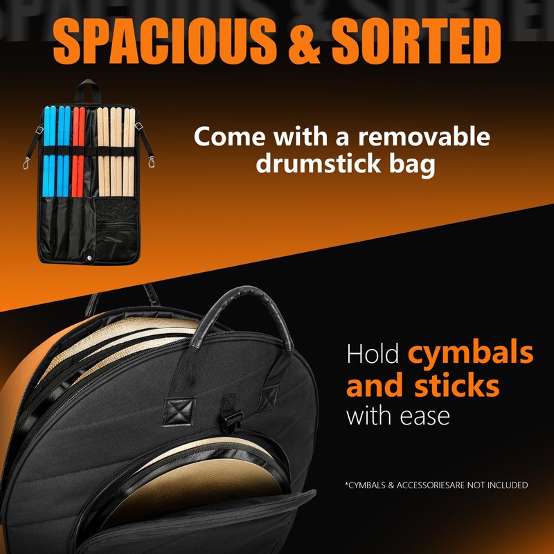 LETSROCK Cymbal Bag with Drumstick Bag,Cymbal Backpack Holds 6 Drum