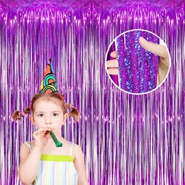 TYEQWT Tinsel Curtain Glitter, Pack of 2 Fancy Dress Party Curtains Decoration Glitter Foil Fringe Curtains Party Decoration Streamers Birthday Photo Background for Carnival Fancy Dress Disco