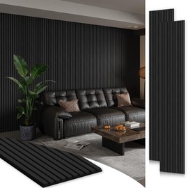 Smartstandard 2 Pack 106" x 20.5" Wood Slat Wall Panels, Soundproof Wooden Wall Panels, Acoustic Wood Panels for Wall, 3D Fluted Wood Panels for Interior Wall Decor, Black Oak